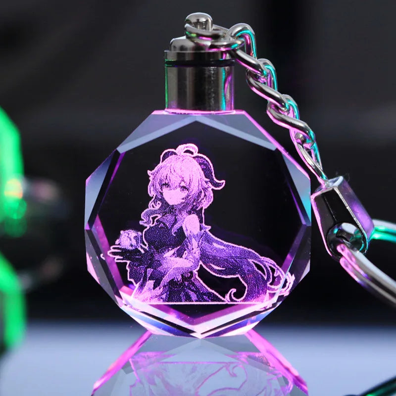 Porte-clés lampe en cristal | Personnages de Genshin Impact | Art acrylique LED 