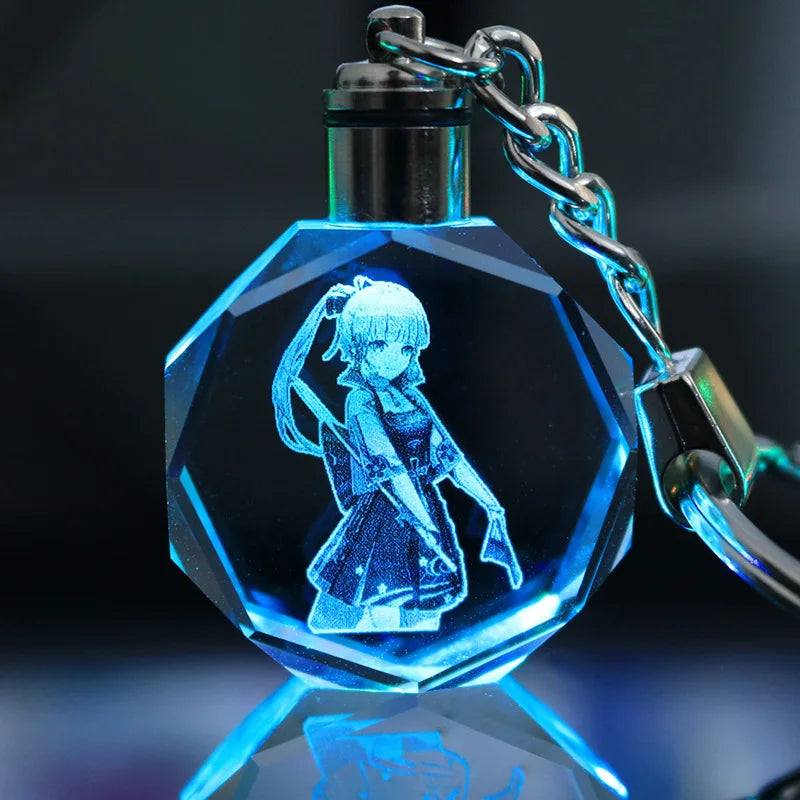 Porte-clés lampe en cristal | Personnages de Genshin Impact | Art acrylique LED 