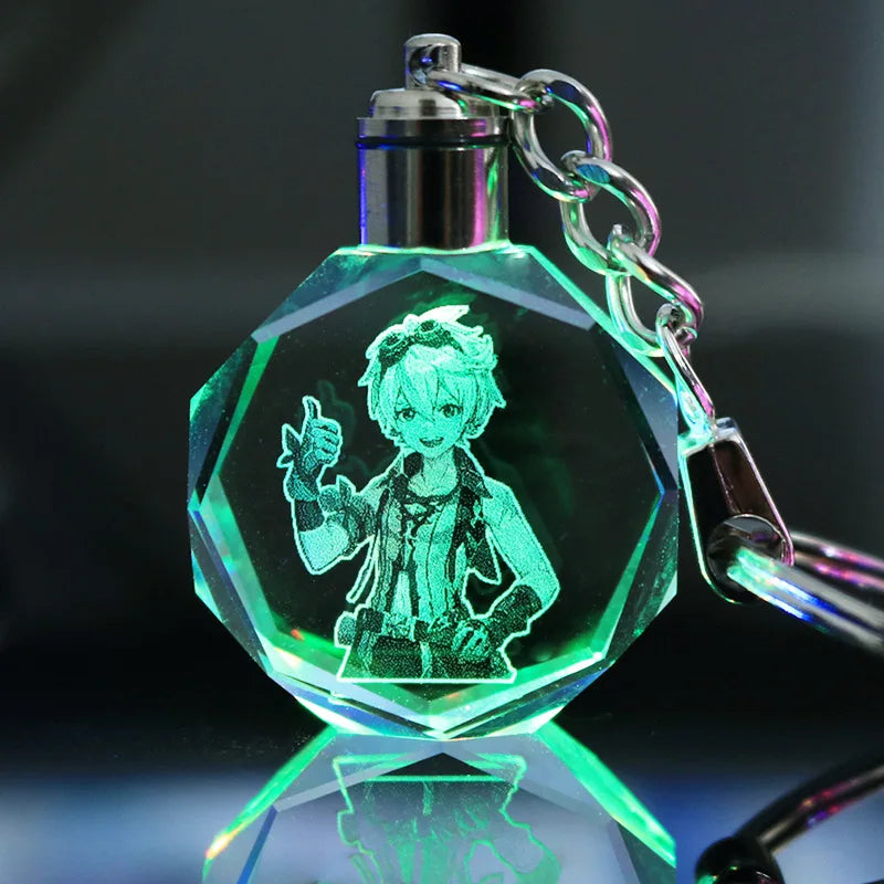 Porte-clés lampe en cristal | Personnages de Genshin Impact | Art acrylique LED 