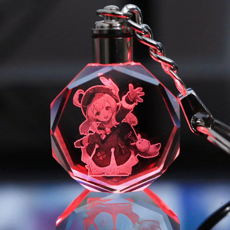 Porte-clés lampe en cristal | Personnages de Genshin Impact | Art acrylique LED 