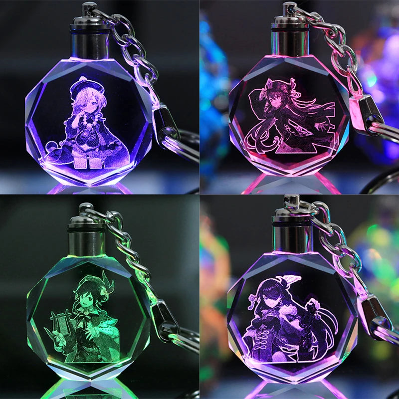 Porte-clés lampe en cristal | Personnages de Genshin Impact | Art acrylique LED 