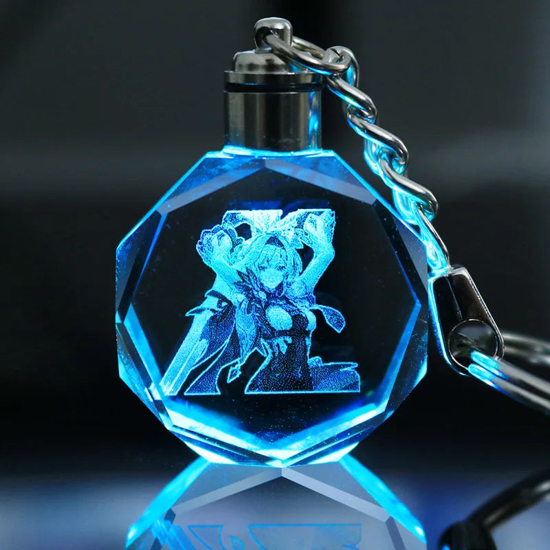 Porte-clés lampe en cristal | Personnages de Genshin Impact | Art acrylique LED 