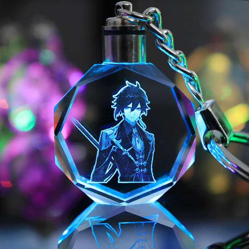 Porte-clés lampe en cristal | Personnages de Genshin Impact | Art acrylique LED 