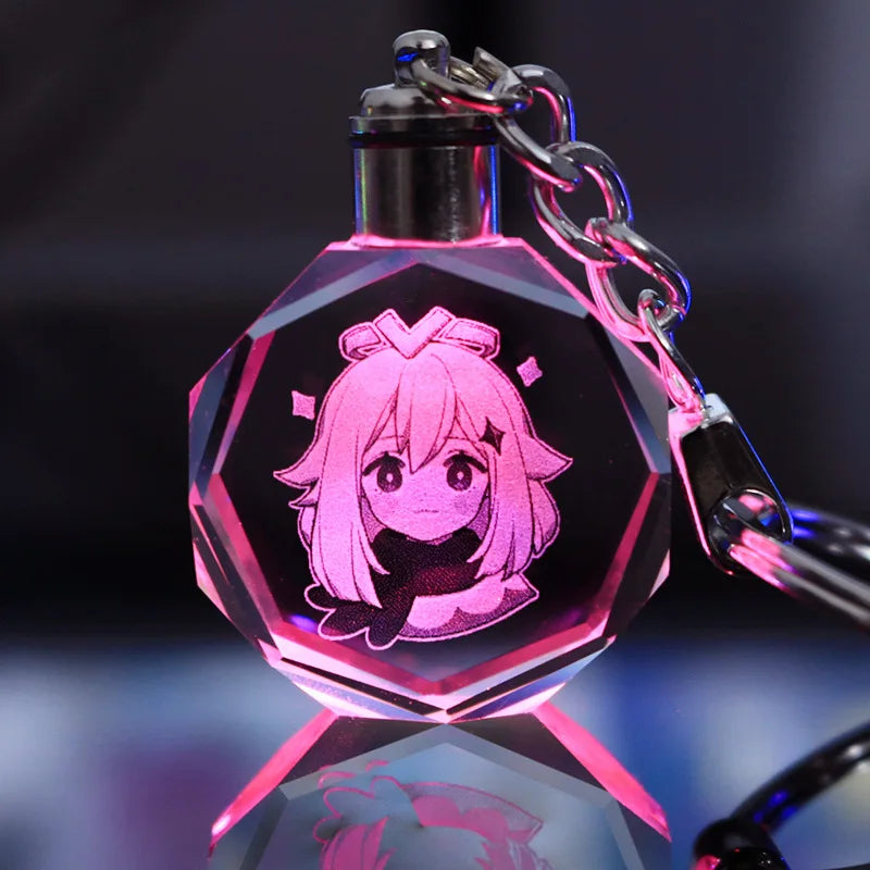 Porte-clés lampe en cristal | Personnages de Genshin Impact | Art acrylique LED 