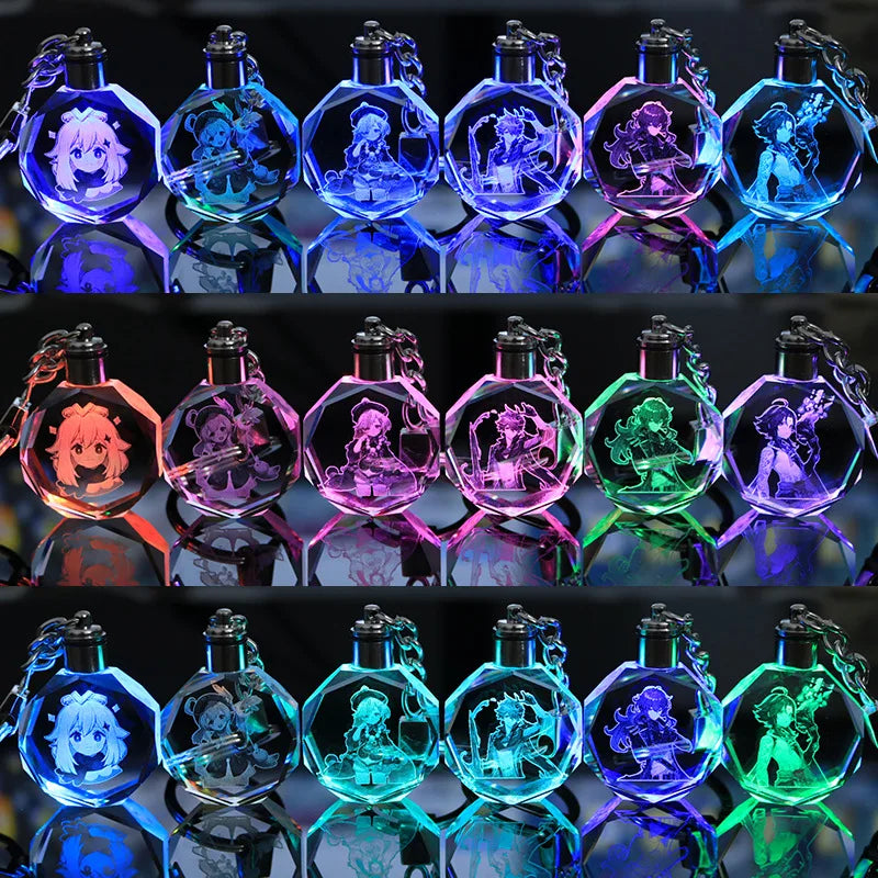 Porte-clés lampe en cristal | Personnages de Genshin Impact | Art acrylique LED 