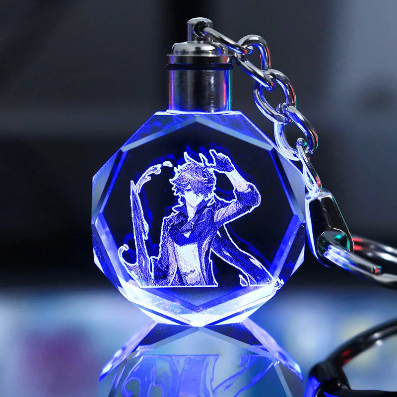 Porte-clés lampe en cristal | Personnages de Genshin Impact | Art acrylique LED 