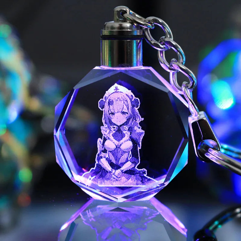 Porte-clés lampe en cristal | Personnages de Genshin Impact | Art acrylique LED 