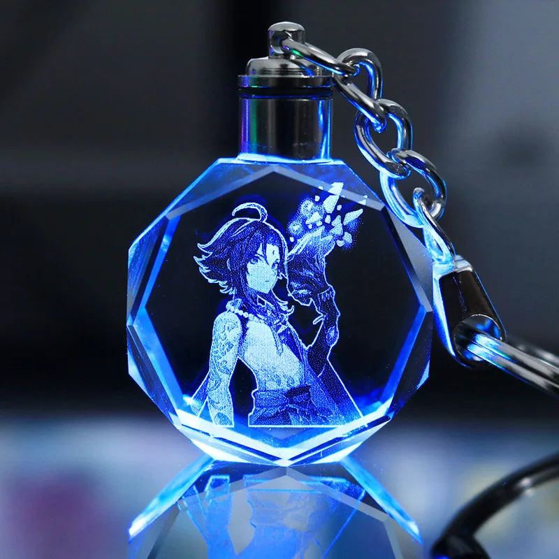 Porte-clés lampe en cristal | Personnages de Genshin Impact | Art acrylique LED 