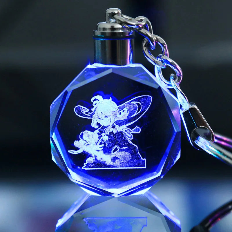 Porte-clés lampe en cristal | Personnages de Genshin Impact | Art acrylique LED 