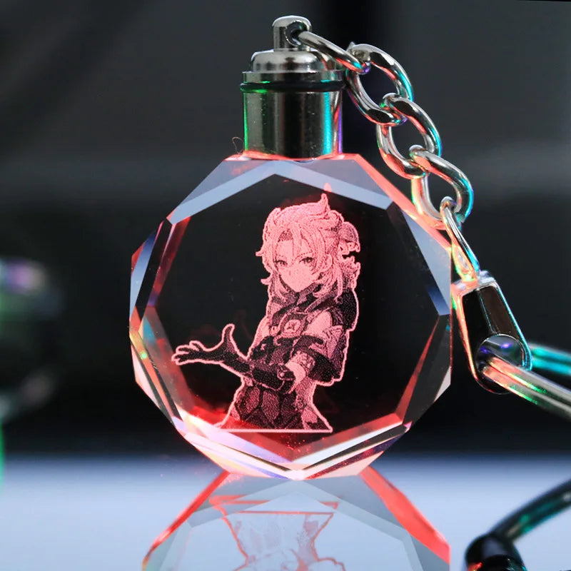 Porte-clés lampe en cristal | Personnages de Genshin Impact | Art acrylique LED 