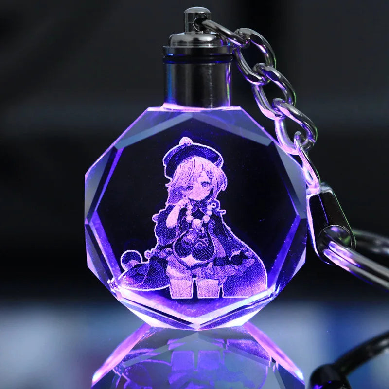 Porte-clés lampe en cristal | Personnages de Genshin Impact | Art acrylique LED 