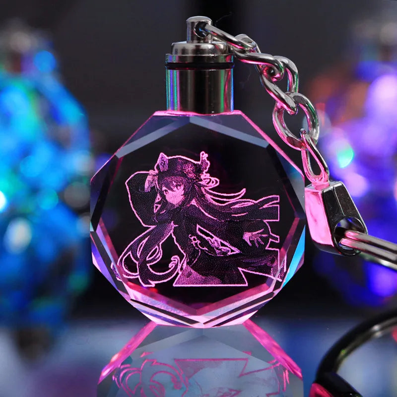 Porte-clés lampe en cristal | Personnages de Genshin Impact | Art acrylique LED 