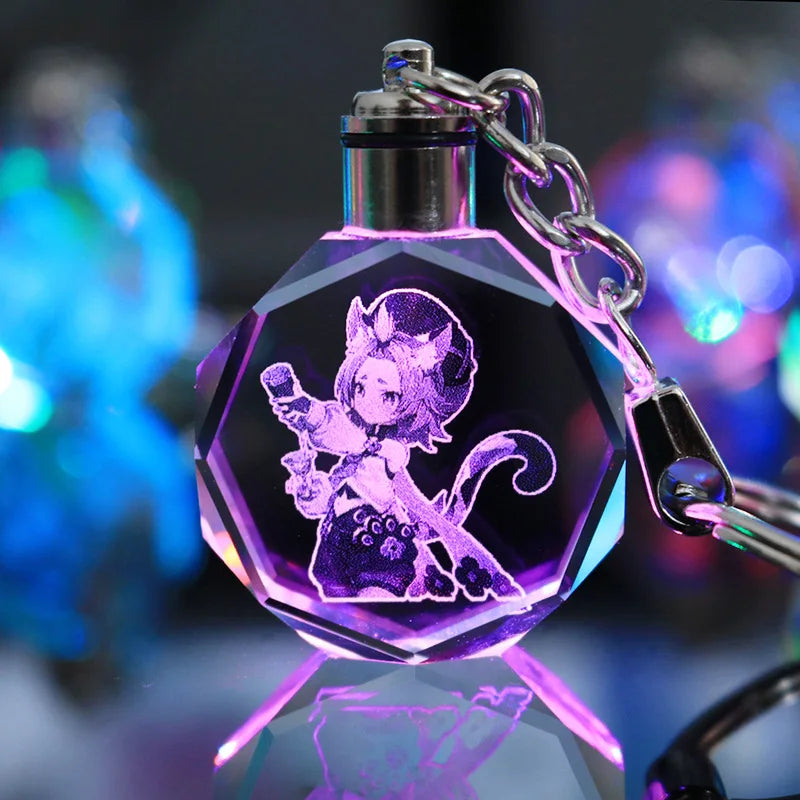 Porte-clés lampe en cristal | Personnages de Genshin Impact | Art acrylique LED 